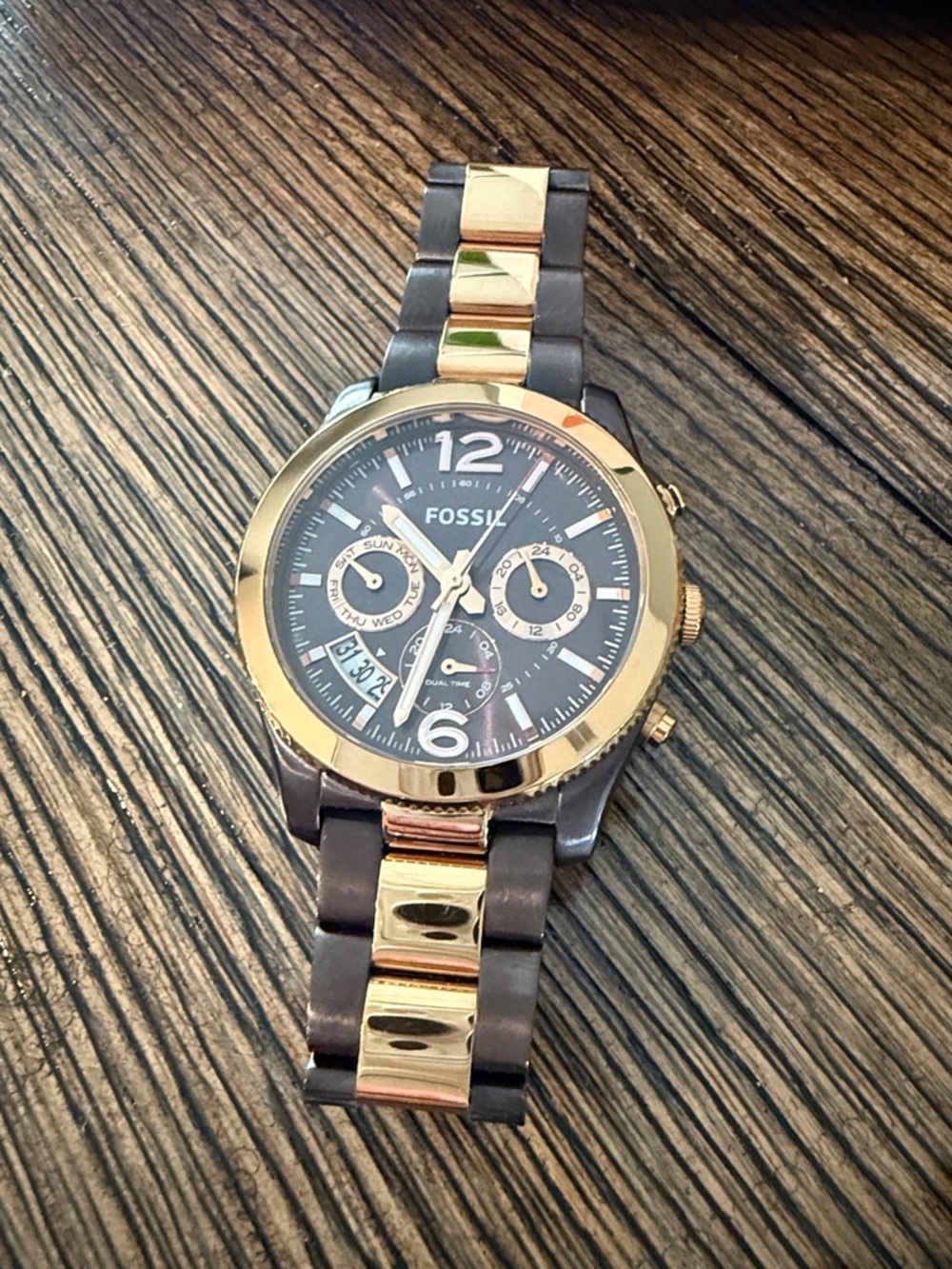 Fossil Gold and Brown Chronograph Watch